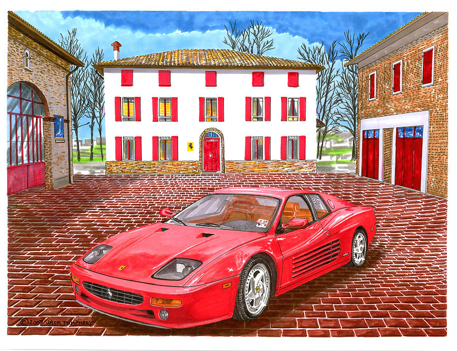  Enzo Ferrari s Garage with 1995 Ferrari 512m Painting by Jack Pumphrey