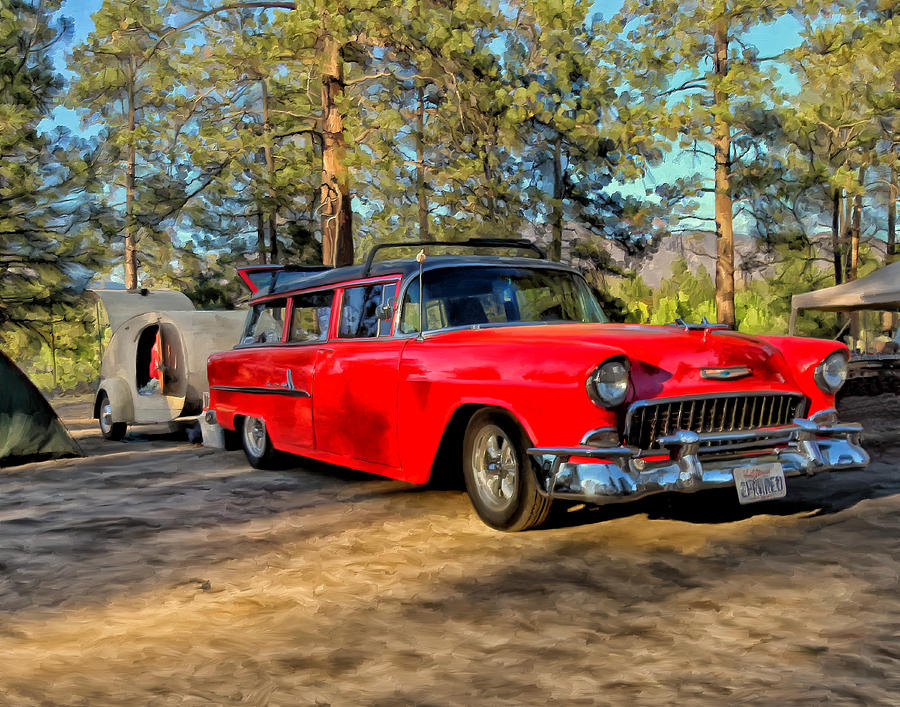 Red 55 Chevy Wagon Painting by Michael Pickett