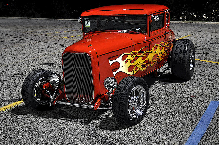 Red American Hot Rod with Flames Photograph by Sally Rockefeller. 