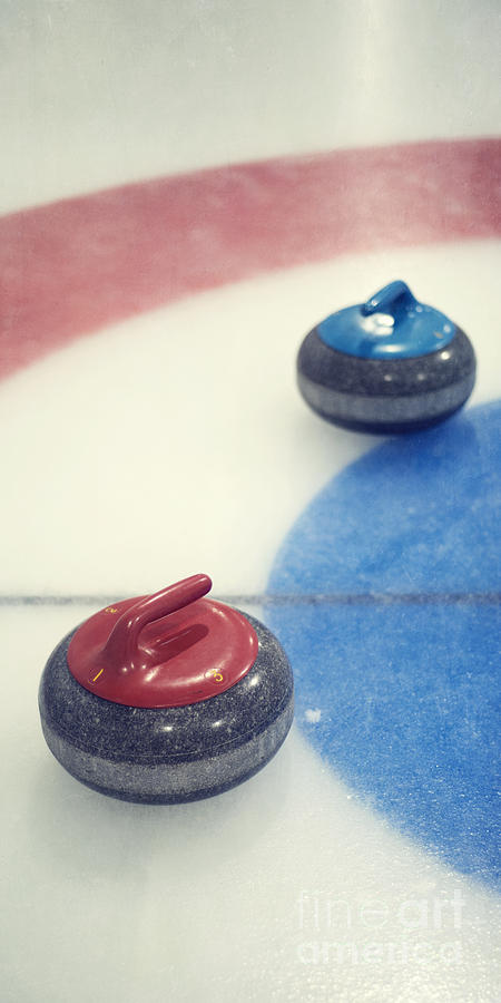 Sports Photograph - Red and blue Curling Rock by Priska Wettstein
