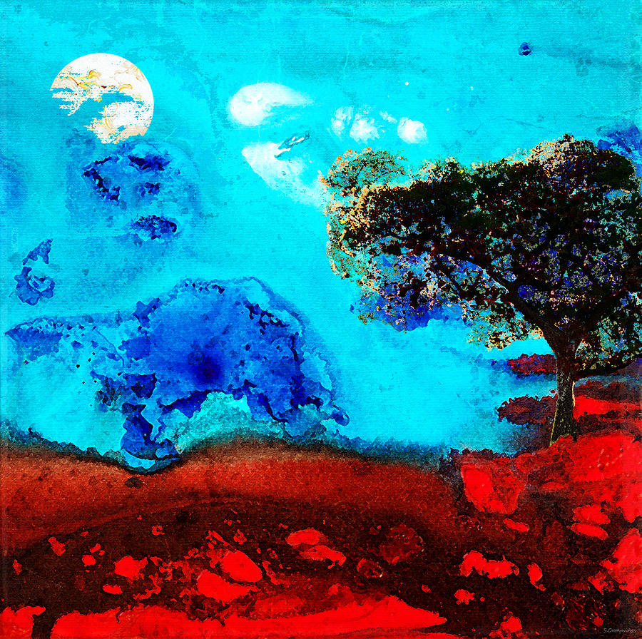 Abstract Painting - Red And Blue Landscape by Sharon Cummings by Sharon Cummings