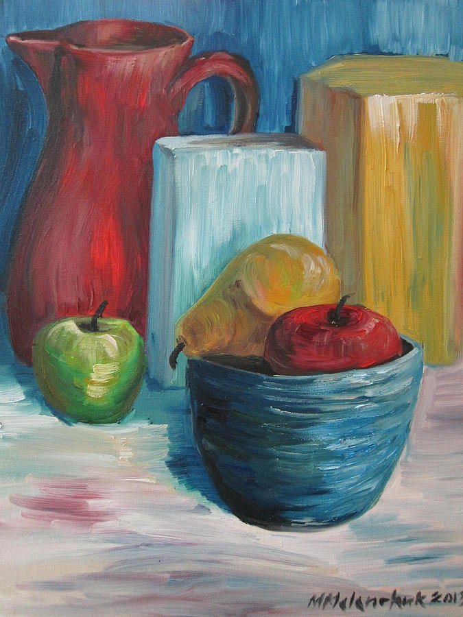 Still Life Painting - Red and Blue still life 2013 by Maria Melenchuk