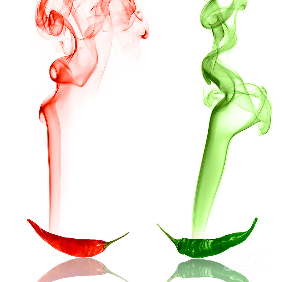 Abstract Photograph - Red and Green Chili Smoke Photography by Sabine Jacobs