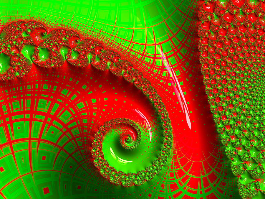Red And Green Fractal Spiral Digital Art