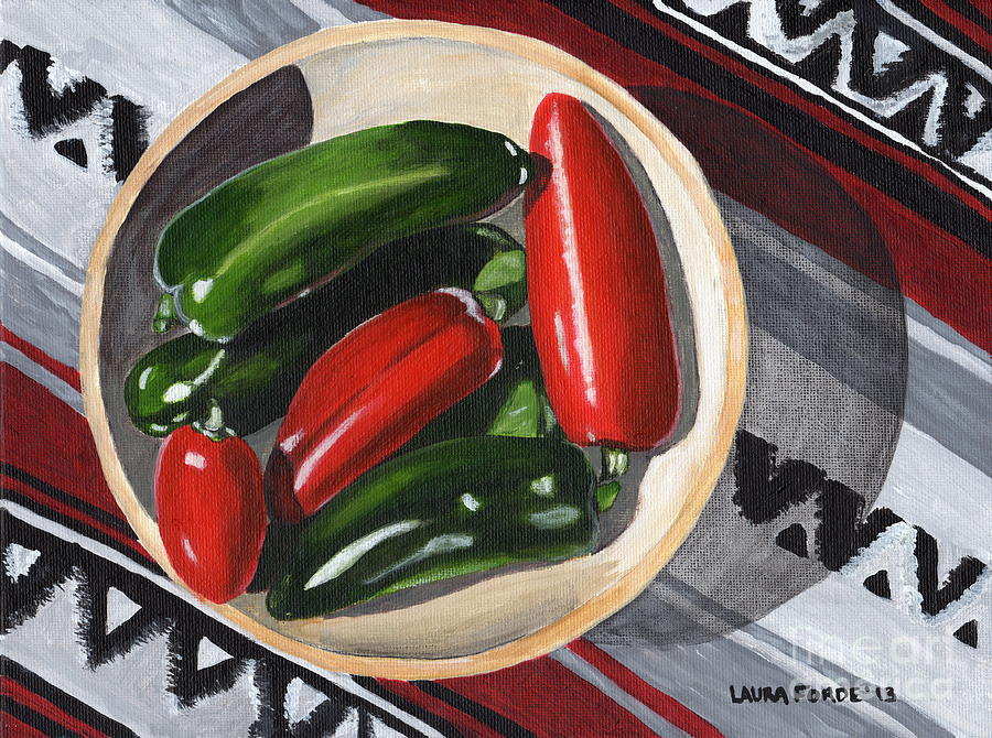 Red and Green Peppers Painting by Laura Forde
