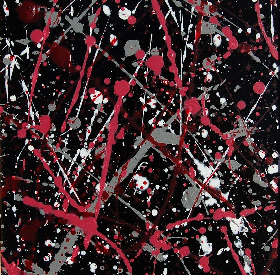 Red and Grey Paint Splatter II Painting by Linda Brody