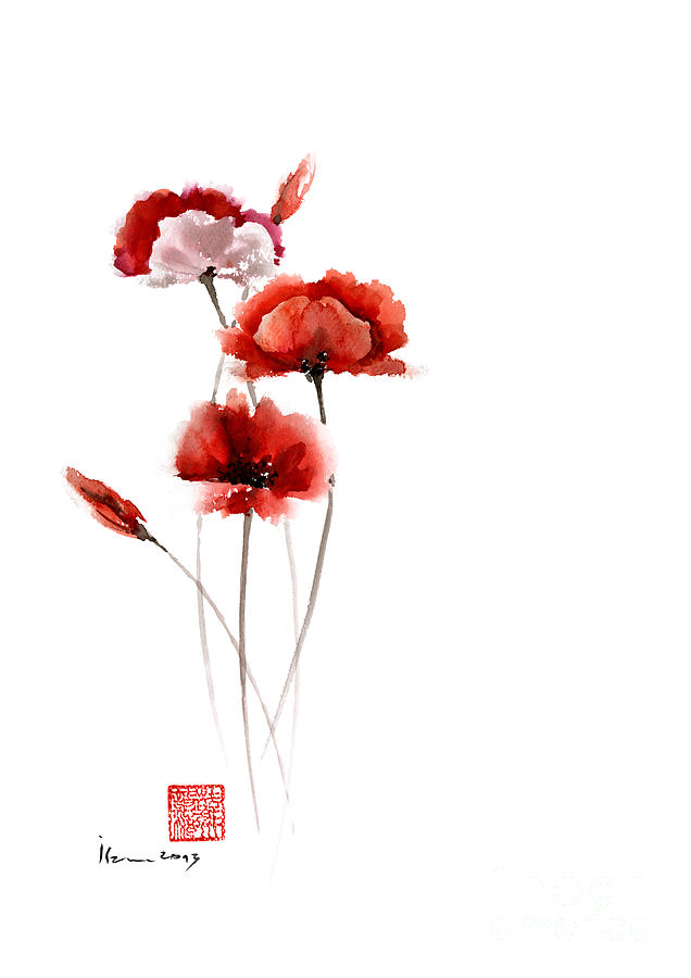 Red and orange poppies painting, Red Poppies Home Decor, Red Poppies Wall Decor, Red Poppies Art  Painting by Mariusz Szmerdt