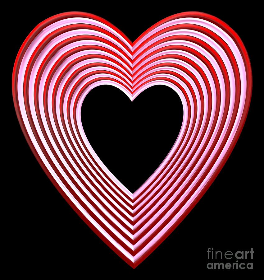 Red and Pink Heart on Black Digital Art by Rose Santuci-Sofranko