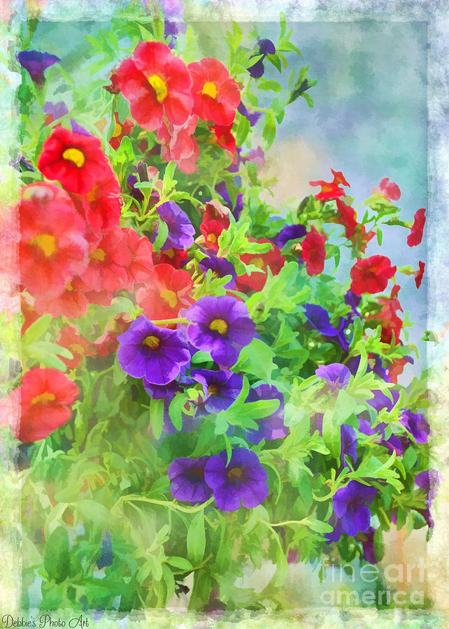 Nature Photograph - Red and Purple Calibrachoa - Digital Paint I by Debbie Portwood