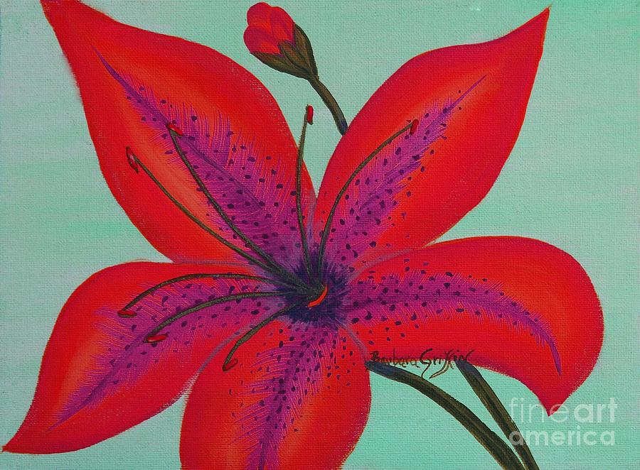 Red and Purple Day Lily Painting by Barbara A Griffin