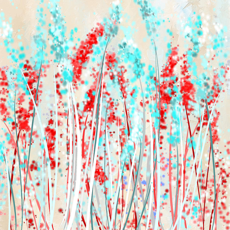 Red And Teal Fields Painting by Lourry Legarde