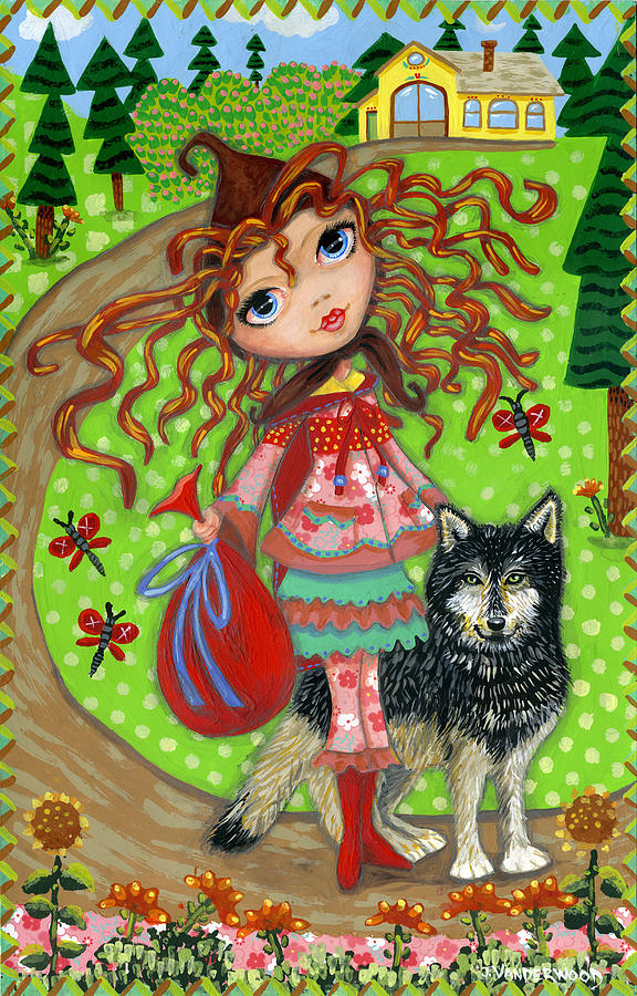 Red and the Wolf Painting by Jacquelin L Vanderwood Westerman
