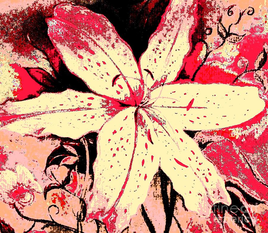 Red and White Artsy Lily Painting by Hazel Holland