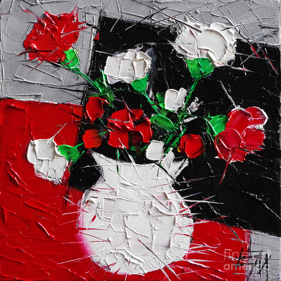 Flower Painting - Red And White Carnations by Mona Edulesco