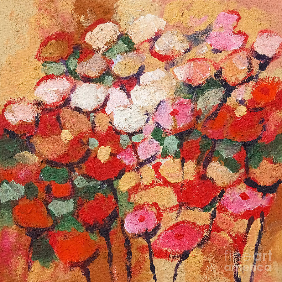 Red and white flowers Painting by Lutz Baar