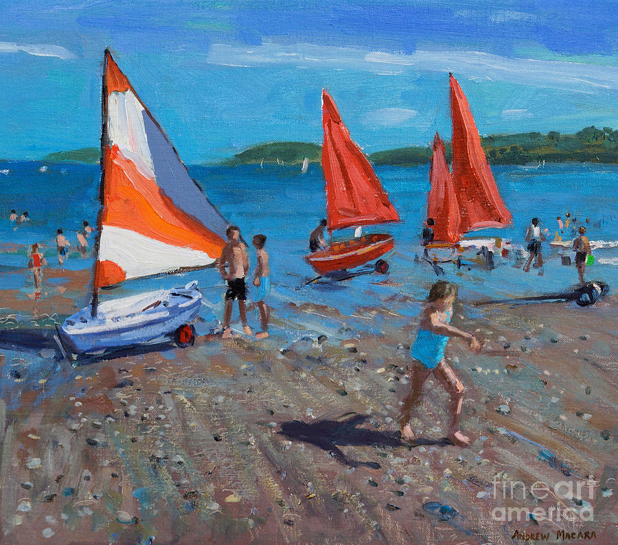Andrew Macara Painting - Red and White Sails by Andrew Macara