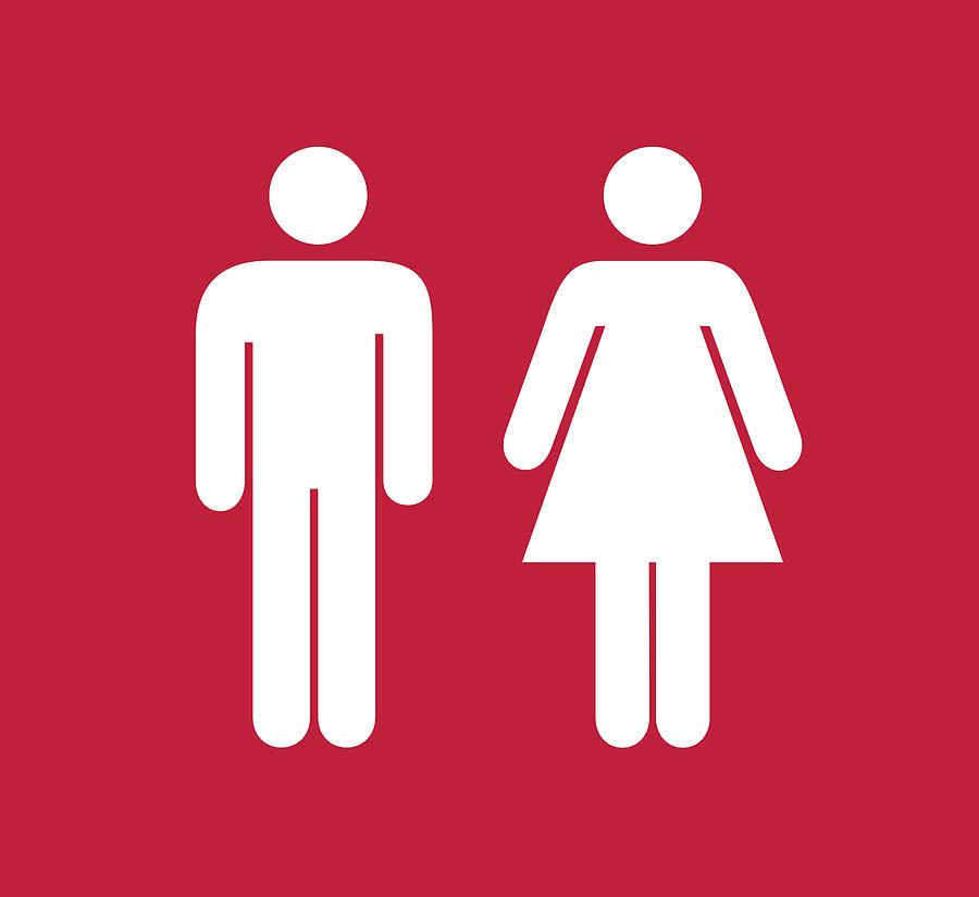 Red and white square male and female restroom sign Photograph by Imamember
