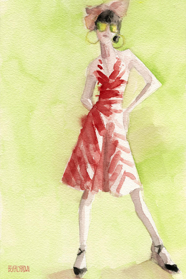 Red and White Striped Dress Fashion Illustration Art Print Painting by Beverly Brown Prints