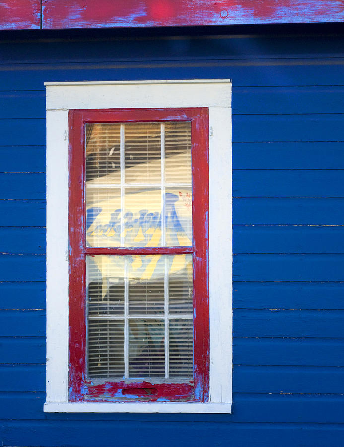 Red and White Window in Blue Wall Photograph by Lynn Hansen