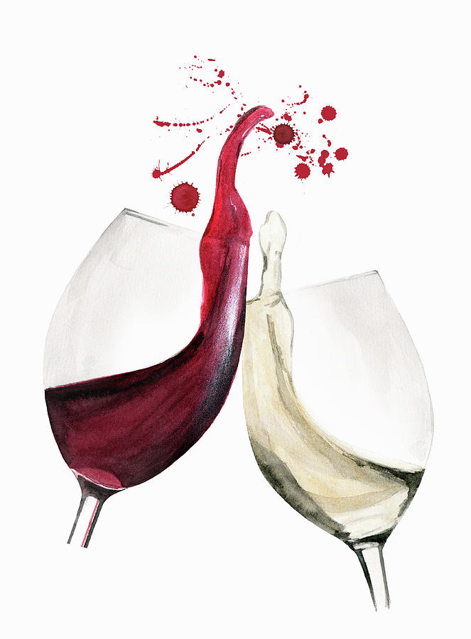 Red And White Wine Glasses Clinking Painting by Ikon Images