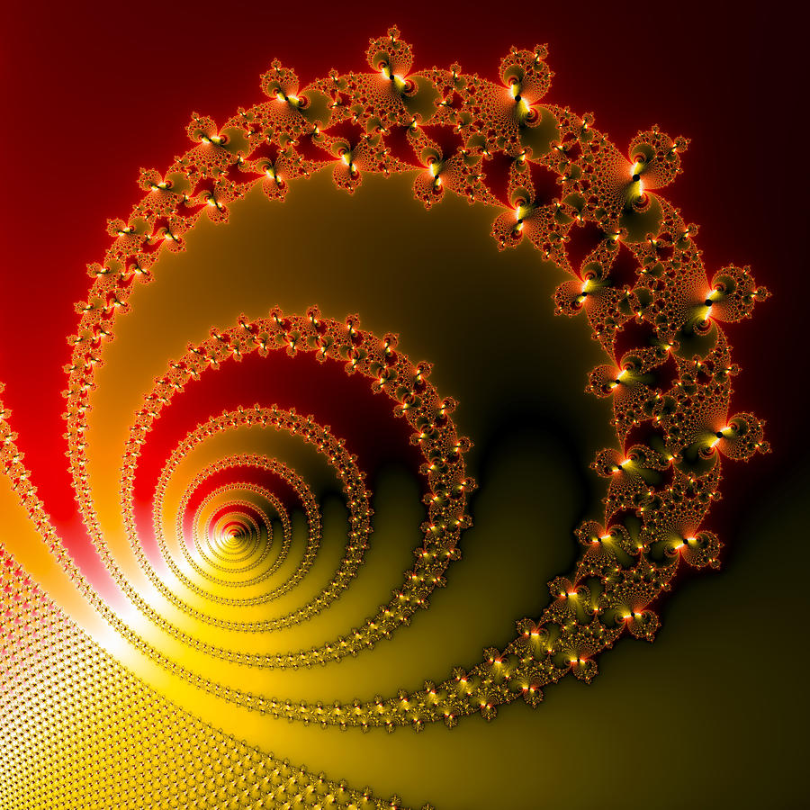 Red and yellow circles spirals fractal math art Digital Art by Matthias Hauser