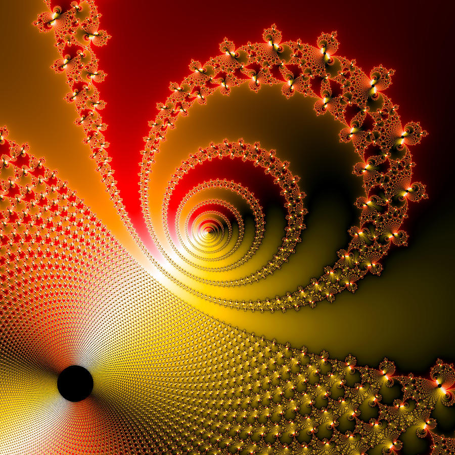 Red and yellow shining fractal spirals Digital Art by Matthias Hauser