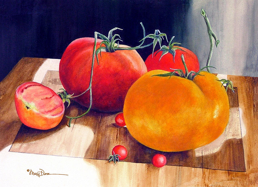 Red and Yellow Tomatoes Painting by Mary Dove