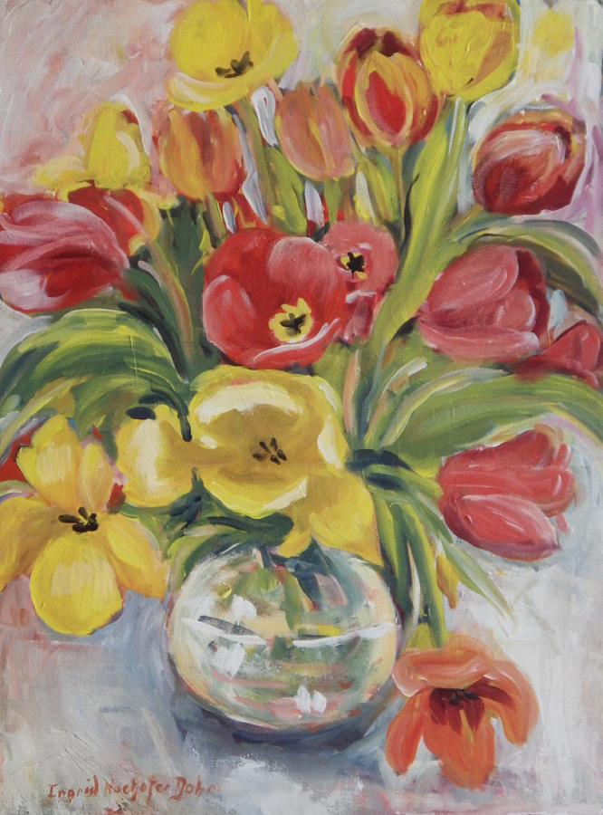 Red and Yellow Tulips Painting by Ingrid Dohm