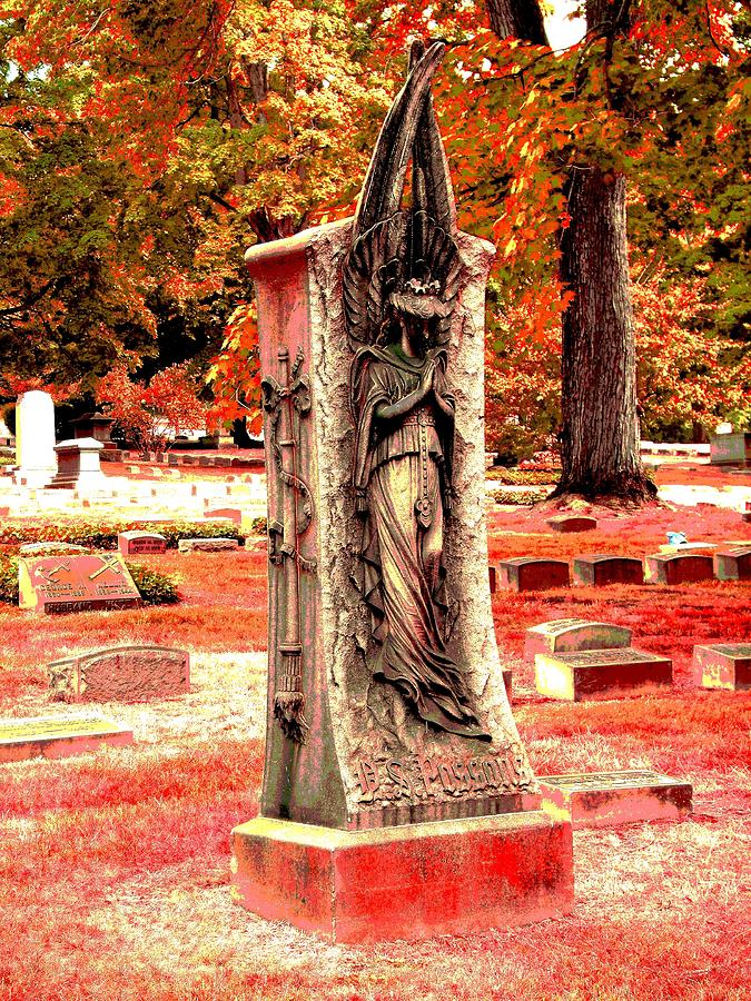 Cemetary Photograph - Red Angel by Mark Malitz