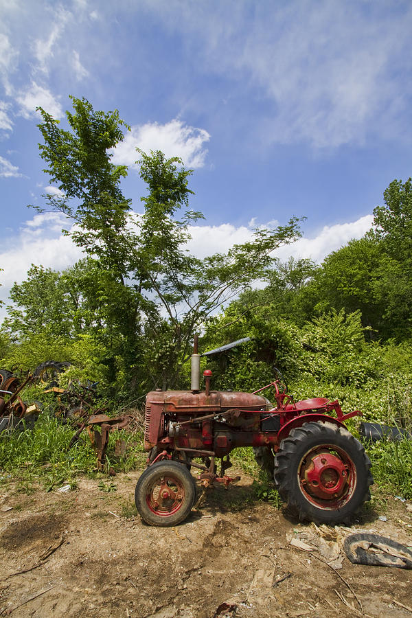 Red Antique Tractor Photograph by Kathy Clark