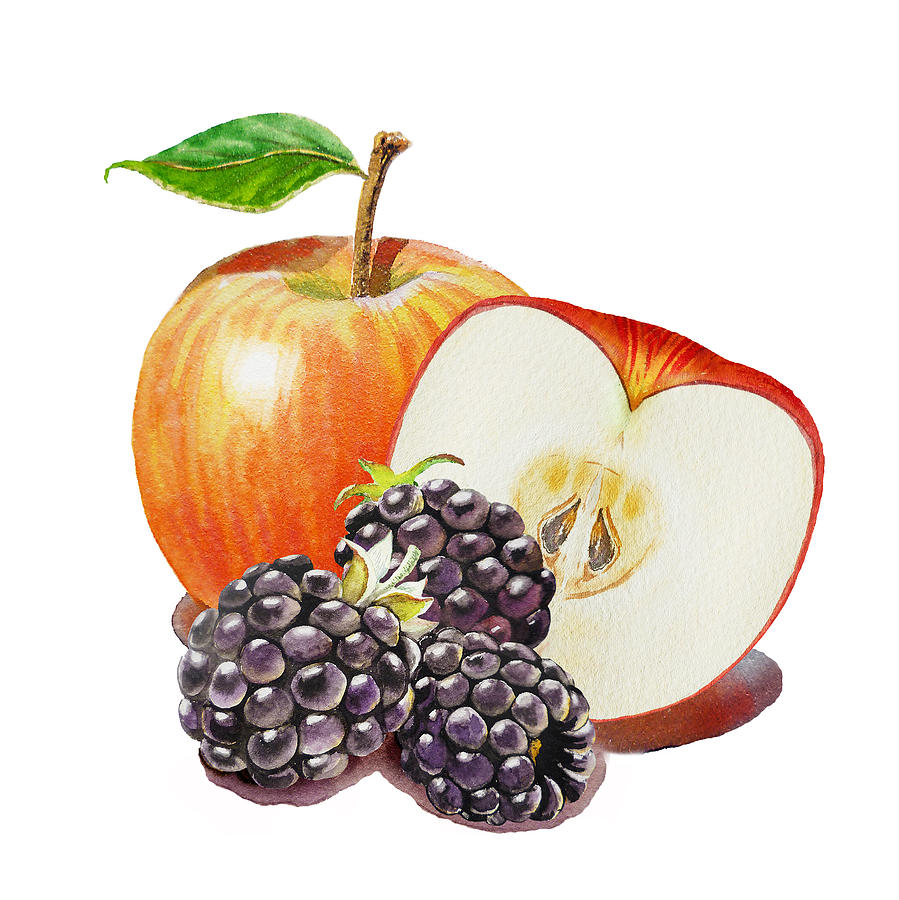 Red Apple And Blackberries Painting
