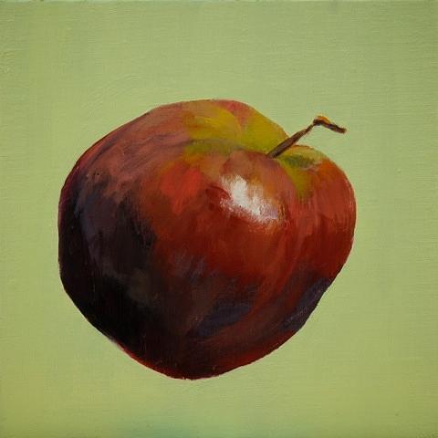 Red Apple on Green Painting by Joyce Snyder