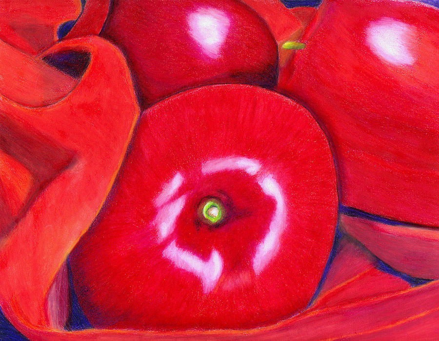 Apple Drawing - Red Apples and Tablecloth by Jay Johnston