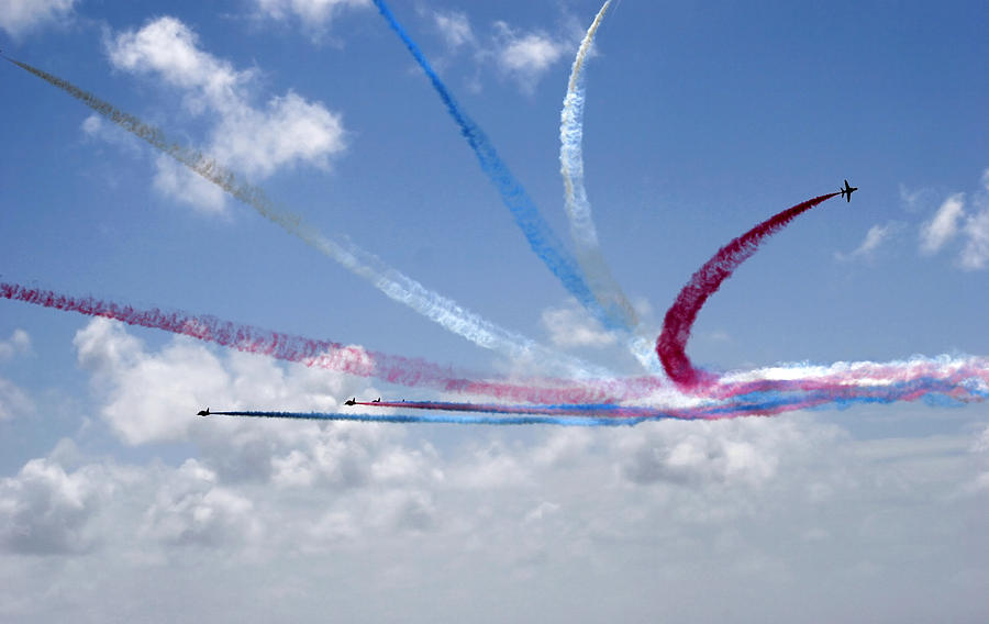 Red Arrows aerobatic display team Photograph by Steve Ball