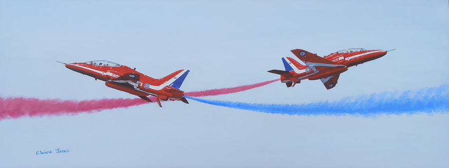 Red Arrows at Crowd Centre Painting by Elaine Jones