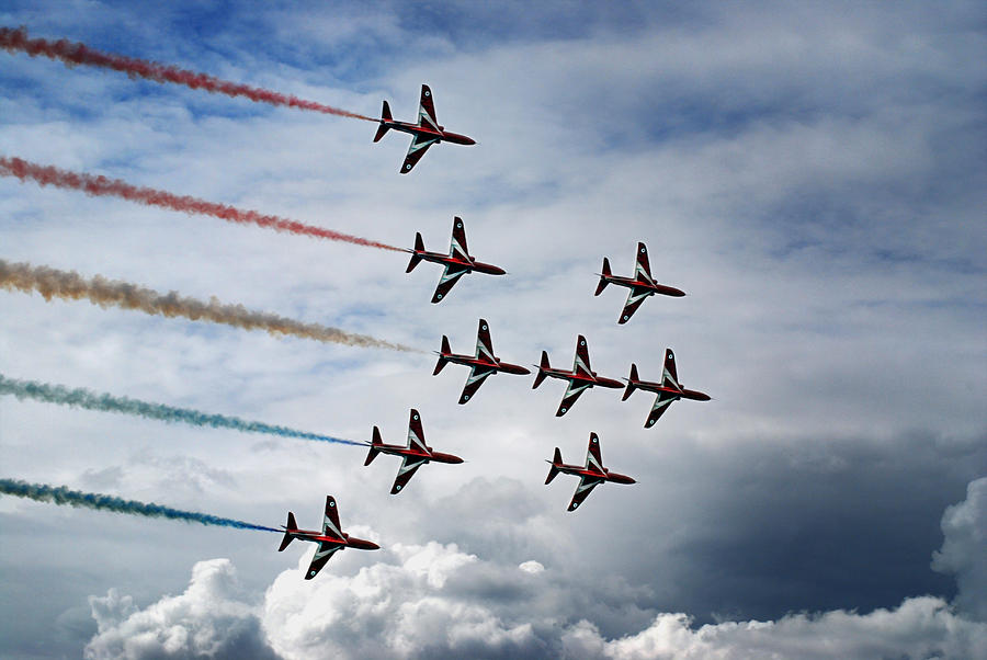 Transportation Photograph - Red Arrows in Typhoon Formation by Mark Rogan
