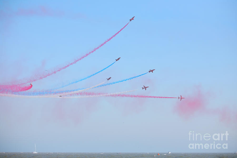 Red Arrows over the sea Photograph by Paul Cowan
