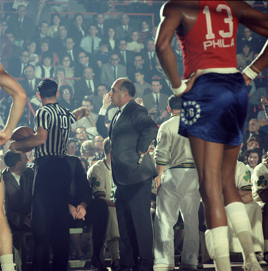 Boston Celtics Photograph - Red Auerbach Talks With Ref by Retro Images Archive