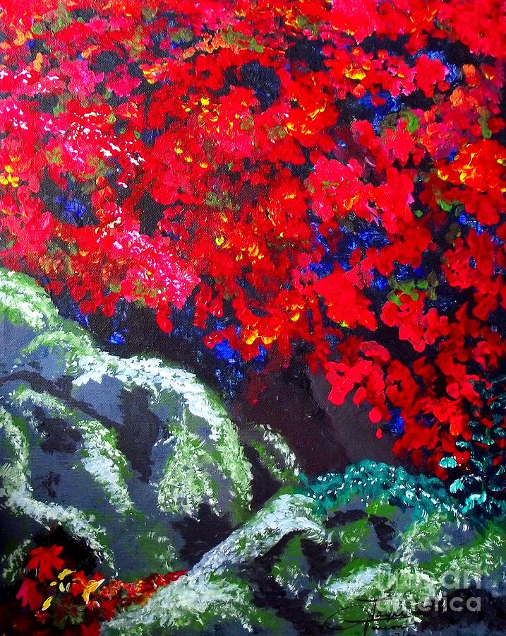 Red Autumn Painting by Jayne Kerr 