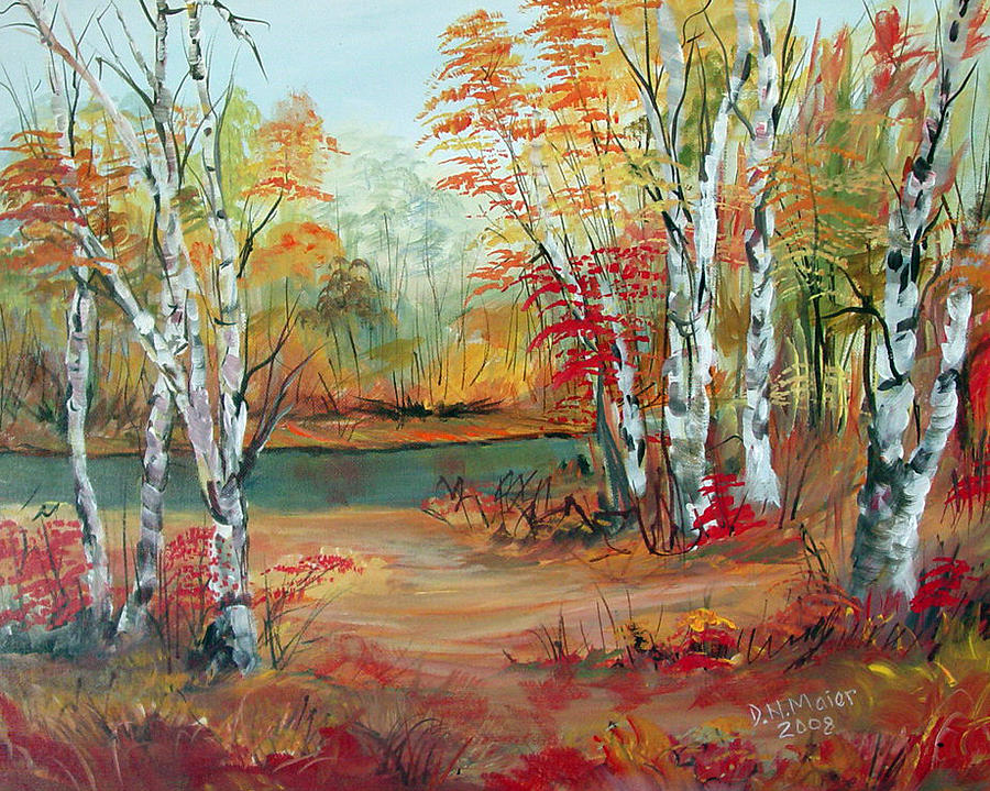 Red Autumn Painting by Dorothy Maier