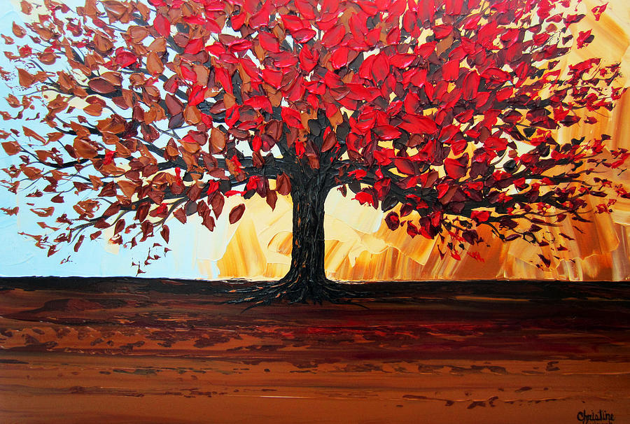 Fall Painting - Red Autumn Tree of Life by Christine Bell