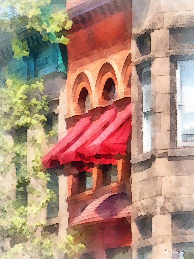 City Photograph - Hoboken NJ - Red Awnings on Brownstone by Susan Savad