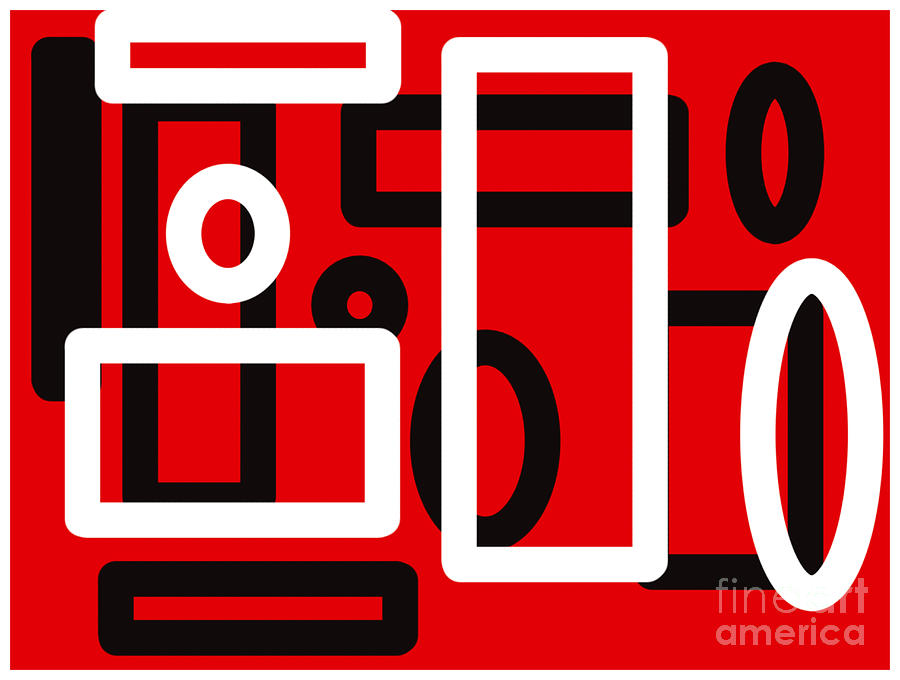 Red Black and White Rectangles Design Digital Art by Barefoot Bodeez Art