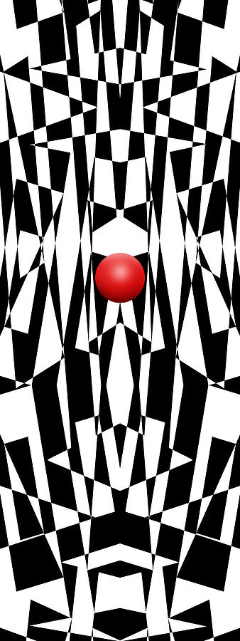 Abstract Digital Art - Red Ball 21 V Panoramic by Mike McGlothlen