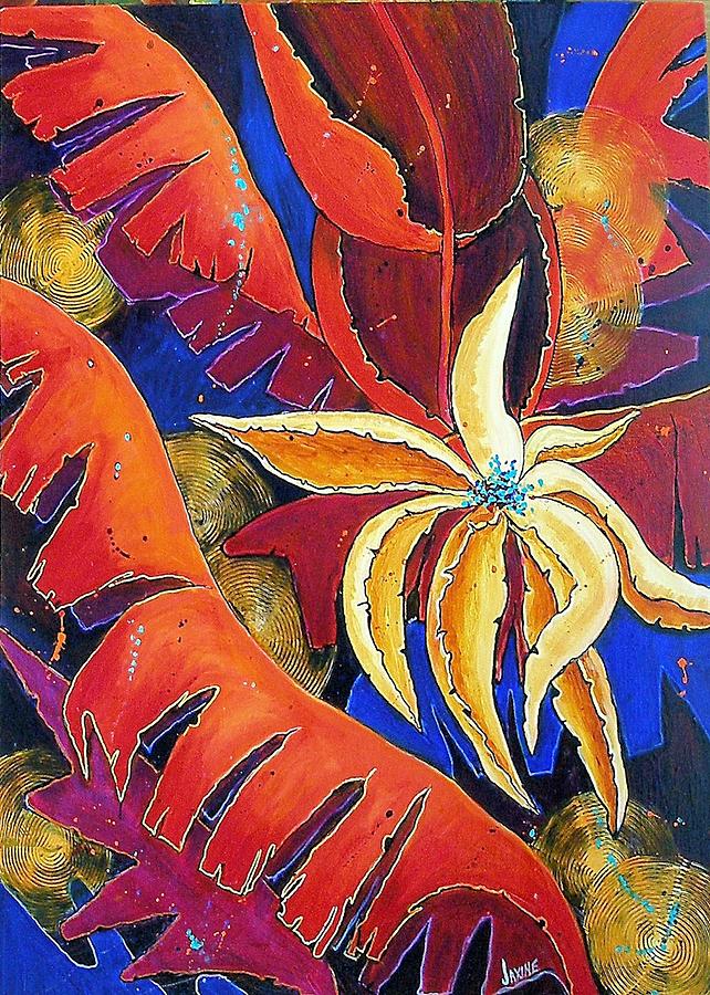 Jungle Painting - Red Banana Tree  by JAXINE Cummins