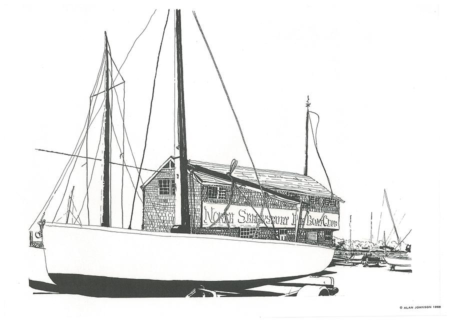Red Bank Boat Club Drawing by Alan Johnson