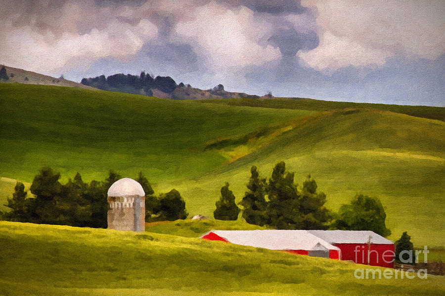 Red Barn and Silo in the Palouse Photograph by Priscilla Burgers