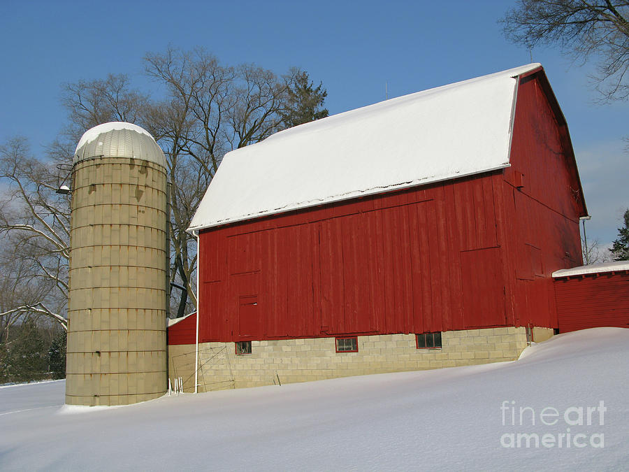 Red Barn and Snow Photograph by Ann Horn