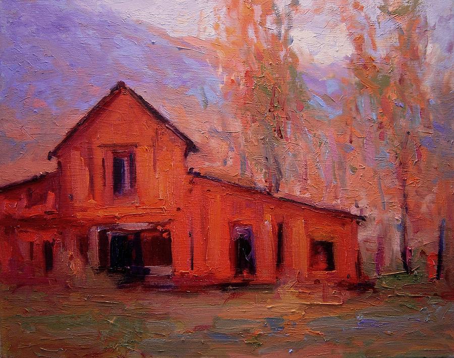 Barn Painting - Red barn at sunrise by R W Goetting
