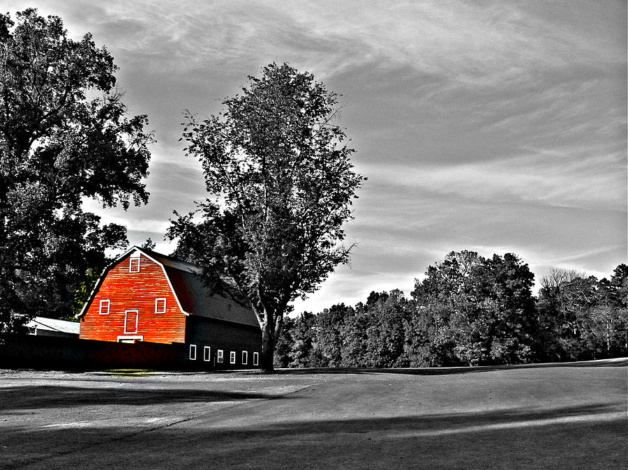 Red Barn Black And White Photograph By Jean Wright